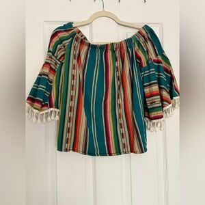 Lucky & Blessed Colorful Striped Off-Shoulder Blouse